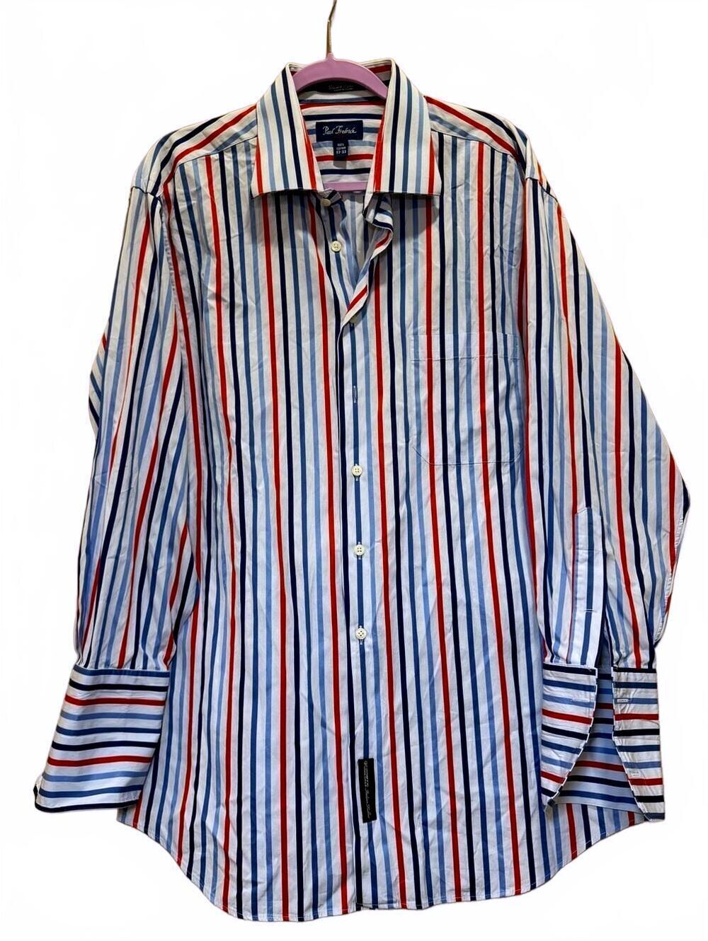 Paul Fredrick Men’s 17 33 Multicolor Stripe Coolmax Performance Dress Shirt